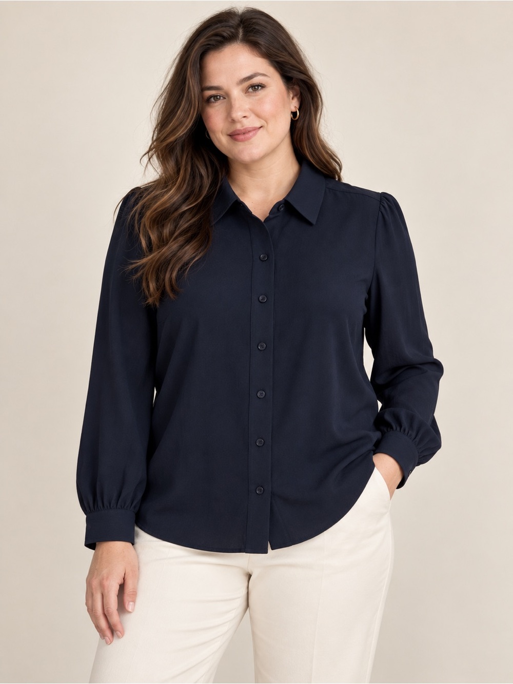 Tory Burch Navy Blue Long Sleeve Button Down Blouse Women’s Size 12